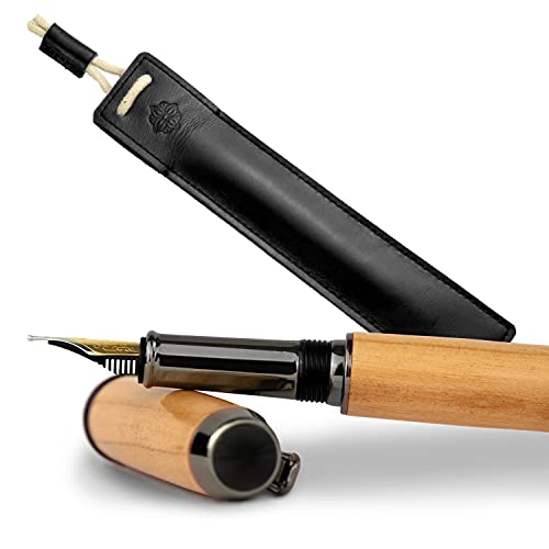 GLUTHOLZ Handgefertigter Füllfederhalter AUTOR aus Holz (KIRSCHE) mit Lederetui ASCHE | Edles Geschenkset aus Füller + Etui | Das perfekte Luxusgeschenk Made in Germany Cover