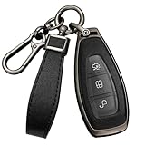 HIBEYO Key Case Cover for Ford Focus 3 4 ST Mondeo MK3 MK4 Fiesta Fusion Kuga 2013 2014 2015 2017 Accessories with Keychains Alloy PU Leather Material Key Fob Cover-Black Black