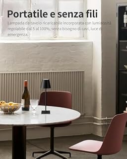 2 Pezzi Lampada da Tavolo LED Ricaricabile Senza Fili – Dimmerabile Touch, 2400mAh, 3 Tonalità (2700K-6000K), Design Moderno per Interno ed Esterno, Camera da Letto, Soggiorno, Giardino, IP54 (Nero)