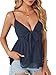LYANER Women's Deep V Neck Spaghetti Strap Tie Front Sleeveless Sexy Peplum Cami Tops Navy Blue X-Large