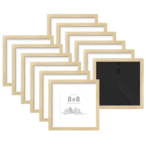 Picrit 8x8 Solid Wood Frame Set of 12, Oak Wood Grain Gallery Wall