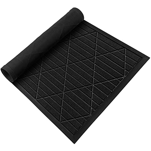 Fasiner Fußmatte Innen und Außen Teppich 60 x 90 cm, rutschfest Naturkautschuk Matte Strapazierfähig Eingangsteppich Groß Waschbar Schmutzfangmatten für Haustür, Terrasse, Eingang, Büro (Schwarz Maze) Cover