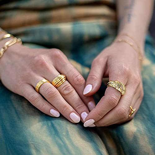 Youfeng 18K Gold Filled Chunky Dome Ring For Women Croissant Braided Twisted Stacking Band For Women Statement Ring Size 10 #TOP5
