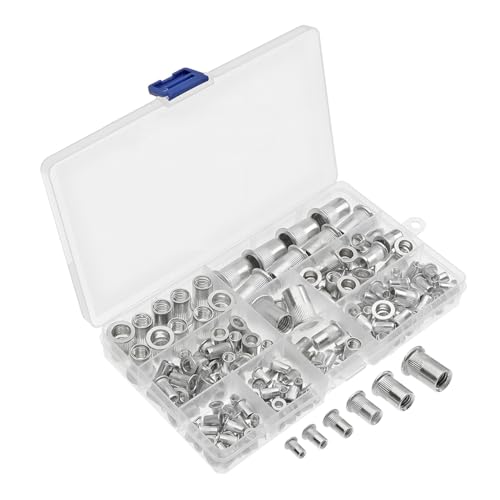 JNNJ 165 Stück Metrisches Nietmuttern-Sortiment, Flachkopf-Aluminium-Nietmutter, Aluminiumlegierung Gewinde Nietmutter Einsatz, M3 M4 M5 M6 M8 M10 Flachkopfnietmutter