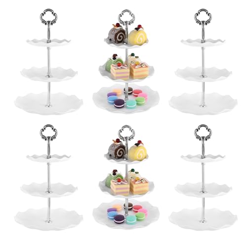 AHAQU 6 alzate per cupcake a 3 livelli, in plastica, per tè pomeridiano, espositore rotondo per frutta, dessert, per compleanni, feste, anniversari, baby shower, matrimoni, argento