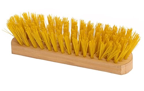 Escovão com cabo de madeira para banho e cuidados com equinos (Amarelo)