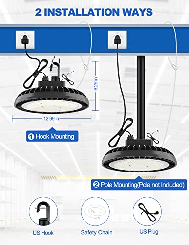 Cinoton 150W Ufo Led High Bay Light With Us Plug, 22500Lm[600W Hid/Hps Equiv.] Ip65 Waterproof Commercial Bay Lighting For Warehouse Workshop Garage 100-277V Universal Etl Listed 5000K-Daylight 1 Pack #TOP3