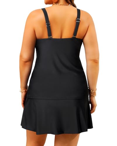Daci Plus Size Tankini Swimsuit with Skirt - 2 Piece Tummy Control Ruched Bathing Suit Swimwear2