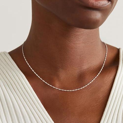 UPFAI 925 Sterling Silver Chain Necklace for Women - 2mm Singapore Twisted Chain Necklace Jewelry Gift for Women, 18+2 Inches by UPFAI - Used condition - Image 3