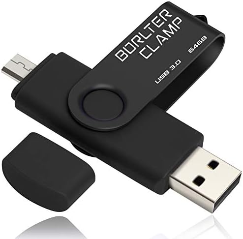 BorlterClamp 64GB Dual USB 3.0 Flash Drive OTG Memory Stick, Pendrive with microUSB Drive for Android Phone, Tablet and Computer (Blue)