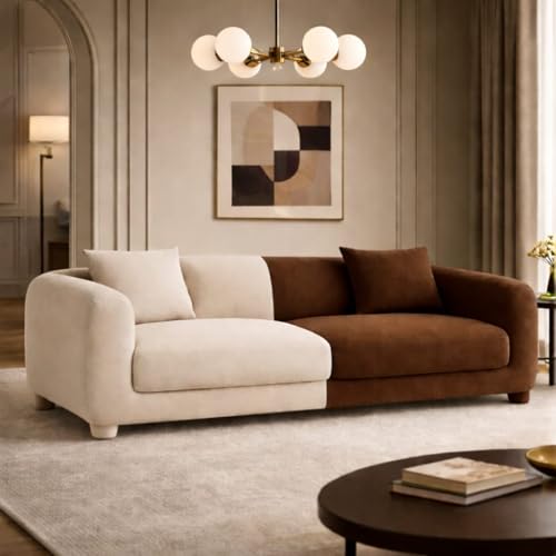 Image of Luxury Velvet Contemporary Sectional Sofa Set with Chaise Lounge & Cushions - Perfect for Living Room, Guest Room & Office (1, Beige&Coffee)
