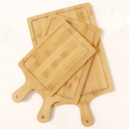 Tabla de cortar de bambú rectangular con mango 34.54x17.53 cm pequeña para cocina, bandeja para servir queso, pan y pizza miniatura 7