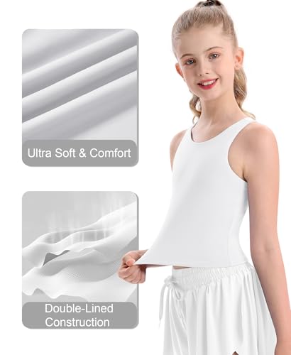 Image of DOCUMO Girls Tank Tops Double Lined Racerback Crop Tops for Kids Sleeveless Workout Tops for Dance, Yoga, Running, Sports