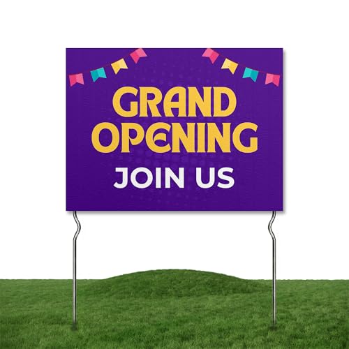 Grand Opening â€“ Join Us! Yard Sign by DC | 24\"x18\" Double Sided Open Garden Sign with 13â€ Metal Stakes | Outdoor Signs Waterproof for Lawn, Patio, Sidewalk & House | Set of 1 | Made in USA