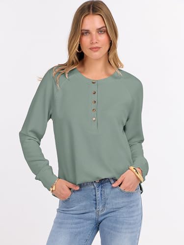 Image of ANRABESS Women's Waffle Knit Henley Top Long Sleeve Shirts