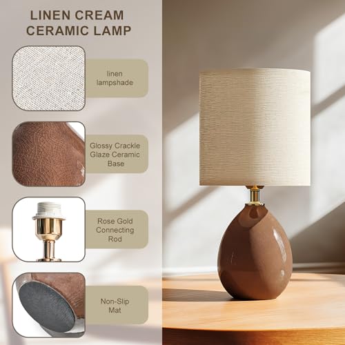 Image of Dawnwake 18.5 inch Table Lamp Set of 2 for Living Room Bedroom, Bedside Lamps for Night Stands, Desk Nightstand Lamp Dimmable, Modern Linen Cream Ceramic Lamps (Coffee)