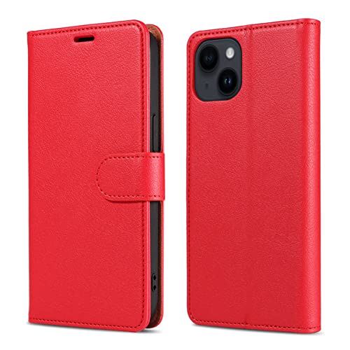 Funda de cuero de lujo para iPhone 14 Pro Max con diseño de tapa completa elegante en color rojo