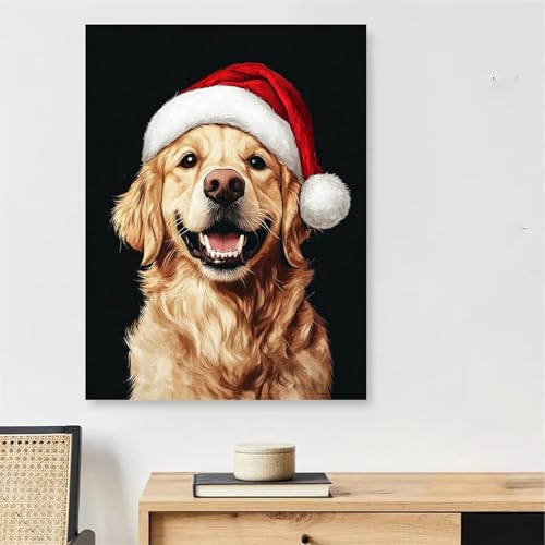 Peinture Numéro Chien Chapeau Noël activité manuelle grand format 90x150cm