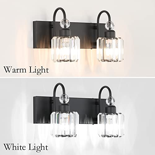 Image of Ralbay Modern Vanity Lights - 2-Light Black Crystal Bathroom Wall Fixtures