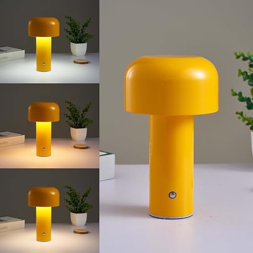 Image of NYRWANA Table Lamp, LED Rechargeable Lamp, Lamps for Home Decoration, Night Lamp for Bedroom, Lamp for Bedroom, Bedside Lamp, Light Lamp, Stepless Dimming, 3 Colour Touch Control - Metal (Yellow)