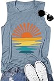 Summer Hawaii Sunshine Tank Tops Women Loose Fit Outfit Sunrise Sunset Sleeveless Beach Sea Nature Adventure Top, Ink Blue M