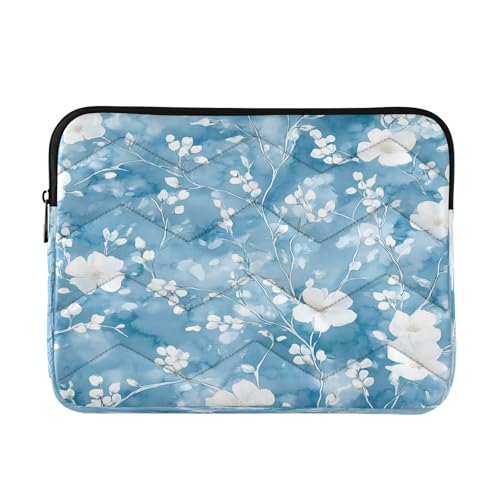 BOESI White Flowers on Blue Background Laptop Inner Bag, Laptop Case, Computer Sleeve, Lightweight and Easy to Carry, Suitable for 13-14inch Laptops