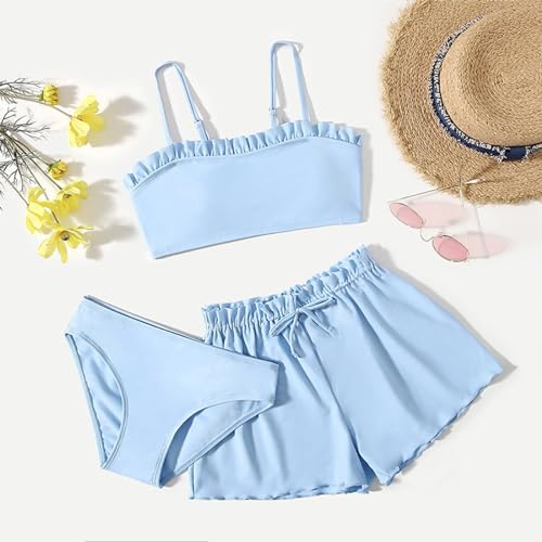 Baby Girls' Two Pieces Swimwear High Waisted Solid Bathing Suits Summer Holiday Slim Fit Casual Swimsuit3