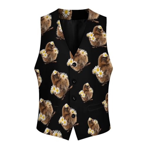 Kiwi Bird with Daisy Flowers Novelty Men's Suit Vest Funny Formal Dress Vests Business Waistcoat3