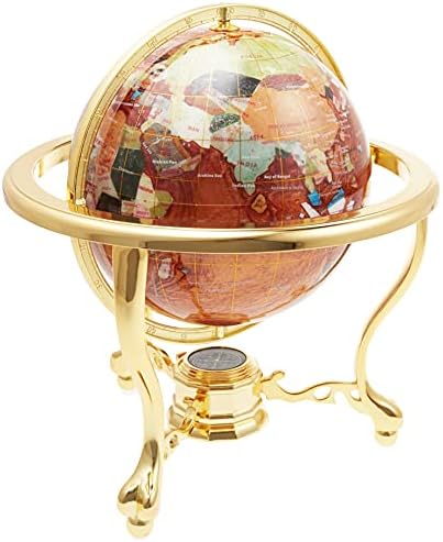 Unique Art 13-Inch Tall Table Top Amberllite Pearl Gold Stand Gemstone World Globe with Gold Tripod Stand image 4
