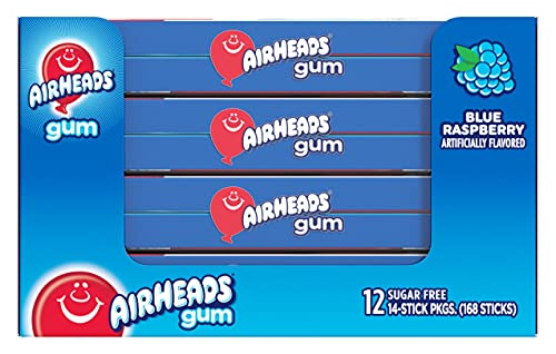 Airheads Candy, Chewing Gum, Blue Rasberry Flavor, Sugar Free, Xylitol, 14 Sticks per Pack, Box of 12 Packs - Thumbnail 2