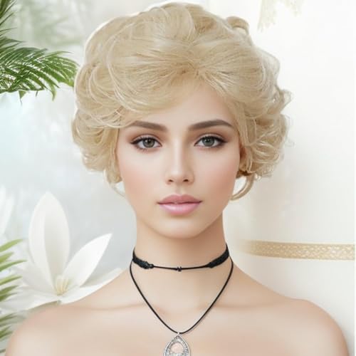 Nuxovin Lightest Blonde Short Curly Wigs Human Hair for Women,
