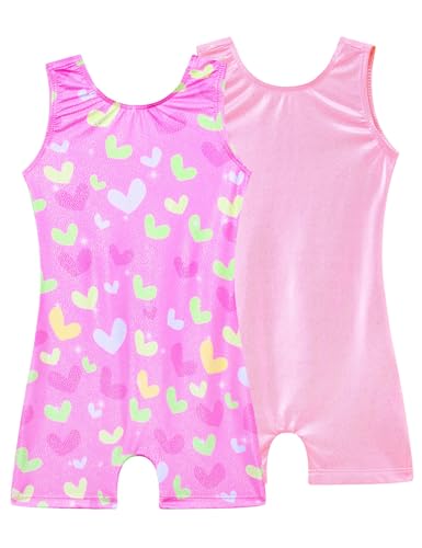 Tziharora Gymnastics Leotards for Girls Size 4-5t Shiny Pink 2 Pack Biketards Adorable Workout Bodysuits