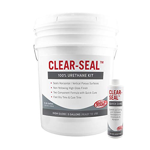 Rain Guard Water Sealers CU-0313 Clear-Seal 100% Urethane 2-Part Gloss Coating Ready to USE Covering up to 1500 Sq. Ft on New and Older Surfaces. 5 Gallon Kit A and B, Non-Yellowing Gloss Finish