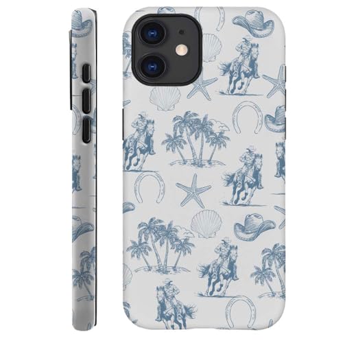 DAIZAG Case Compatible with for iPhone 12,Vintage Cowboy Horses Seashell Starfish Phone Case for iPhone 12 for Girl Women Boy Men