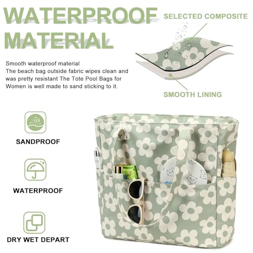 Image of Waterproof Beach Tote Pool Bags for Women Ladies Extra Large Gym Tote Carry On Bag With Wet Compartment for Weekender Travel