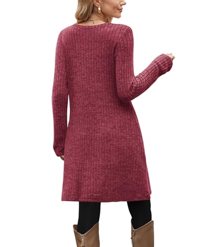 Image of OFEEFAN Long Sleeve Dress for Women Crew Neck Fall and Winter Tunic Dress with Pockets