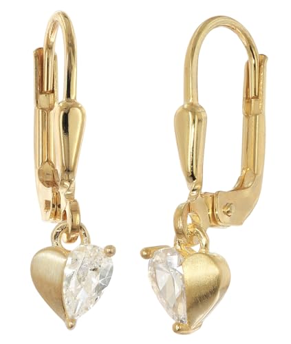 Boucles d'oreilles cœur argent véritable anti-allergie avec pendants en zircon brillant