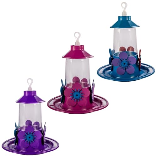 Bebedouro para Beija-Flor, Kit 6 Peças, Casa, Jardim, Flor, Bandeja, Chapéu com Poleiro, Cores Mista