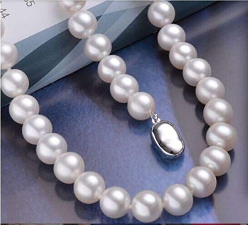 Collar De Perlas Akoya Naturales De Agua Salada - 7-8mm, Blanco - Longitud 17-18 Pulgadas - Plata Bañada