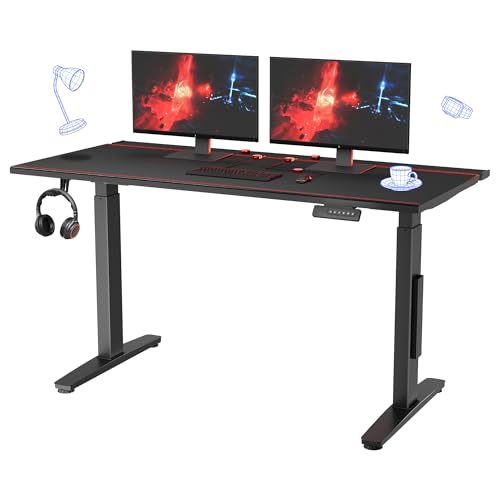 FLEXISPOT Elektrisch Höhenverstellbarer Schreibtisch Gaming Desk mit LED Lichtleiste & Kabelmanagement, Dual-Motor, 4 Speicherplätze, leise Höhenverstellung – Geeignet für Homeoffice & Gaming