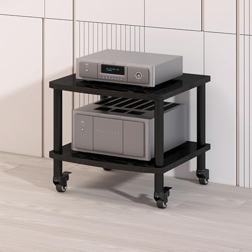 Mueble Hi-Fi con ruedas de 4 niveles y torre para equipo de música negro