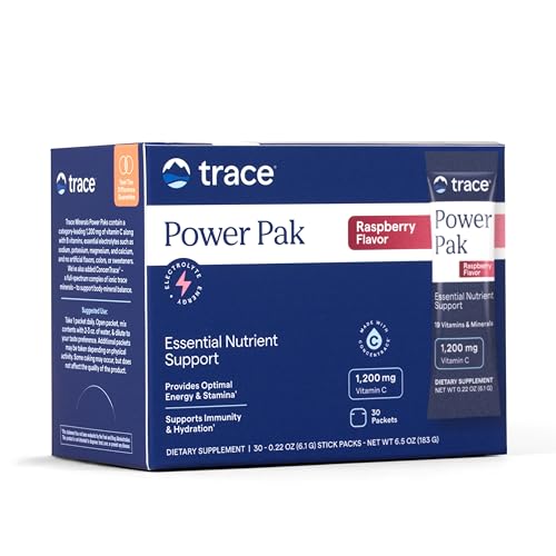 Image of Trace Minerals Power Pak Multivitamin and Multimineral Packets - Electrolyte Support - 1200 mg Vitamin C plus 70+ Trace Minerals - Raspberry Flavor - 30 Packets