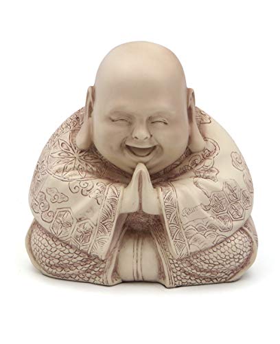 Estatua de Buda Feliz decorativa crema 7.5 pulg.