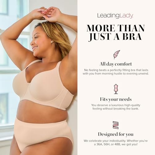 Image of Leading Lady, Brigitte Full Coverage, Wireless, Padded T-Shirt Bra, Ballet Back, Side & Back Smoothing, Wide Straps, 36A-54G