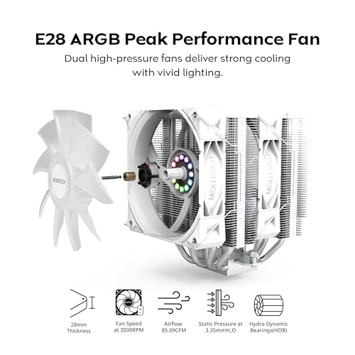 Image of MONTECH NX600 ARGB Dual-Tower CPU Air Cooler with 6 Heatpipes & Premium Top Cover | 28mm E28 ARGB Premium Fan | Soldered Copper Base | Superior Heat Dissipation | All Intel & AMD Socket Support |White