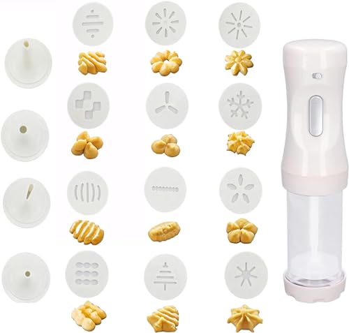 Elektrisches Keks-Druckpistolen-Set – 12 Scheiben und 4 Düsen für selbstgemachte Backen, Cupcakes, Donuts, Keksmacher und Kuchenglasur-Dekoration