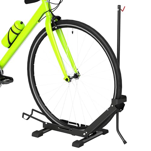 SPORTNOW Soporte para Bicicletas de Suelo Plegable Vertical y Horizontal Altura Ajustable para Ruedas 20'-29' Aparca Bicis de Suelo de Acero Portátil para Casa Garaje Taller Negro