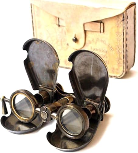 Vintage Style Brass Binoculars with Leather Case, 4 inches, Handmade Spyglass Design -  RK NAUTICAL INSTRUMENT, 1