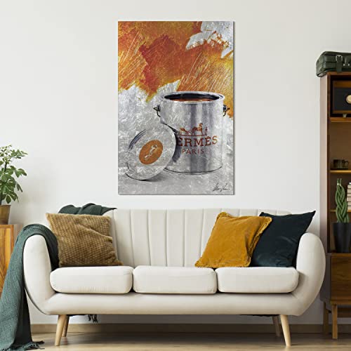 Empire Art Direct "Liquid Fashion Orange Hrms Reverse Printed Tempered Glass With Silver Leaf Wall Art, Ready To Hang, Living Room, Bedroom & Office, 32In X 48In X 0.2In #TOP3