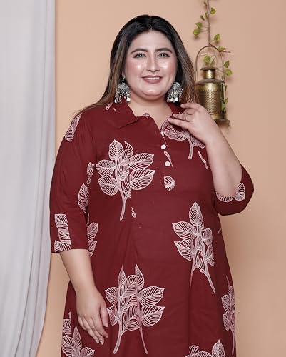 Image of NISHIRE Women's Cotton Floral Co-ord Kurta Set, Plus Size Stylish Ethnic Wear Set